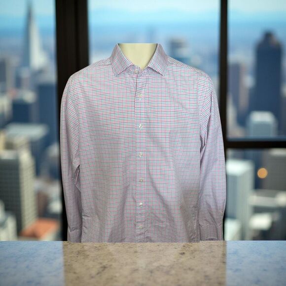 Twillory Tailored Fit Pink Blue Check Long Sleeve Button Up Shirt 16.5 #63 - Picture 1 of 7